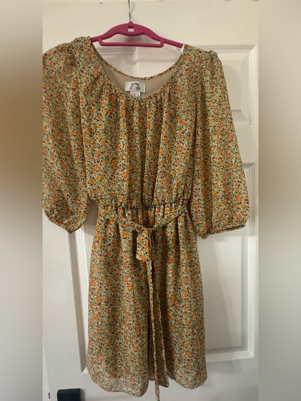 Sweet Storm Mustard Floral Tie-Waist Midi Dress